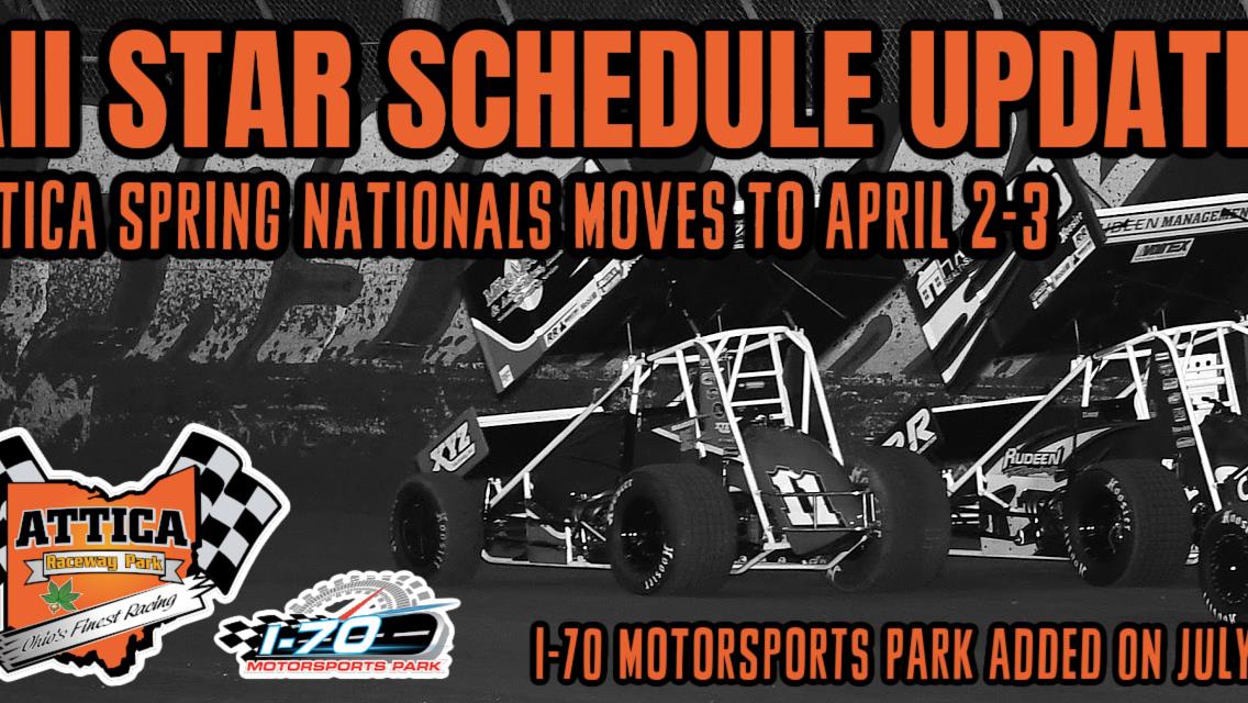 Schedule Update: Attica Spring Nationals moves to April 2-3, I-70 Motorsports Park added on July 27