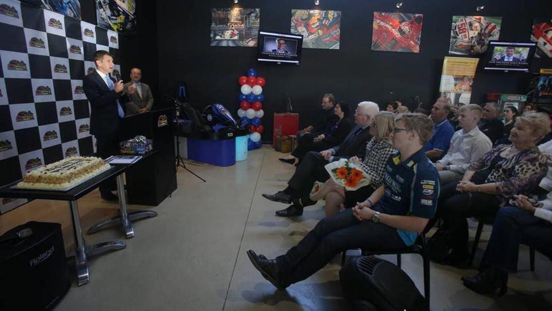 The Premier of NSW Mike Baird go-karting in Albion Park