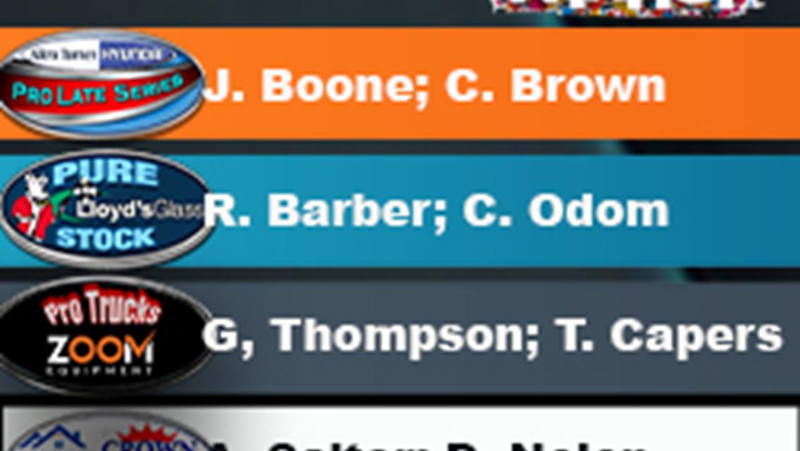 Winners:  Boone in PLM, Thompson in Trucks, Barber in Pure Stocks, Salter in Crowns