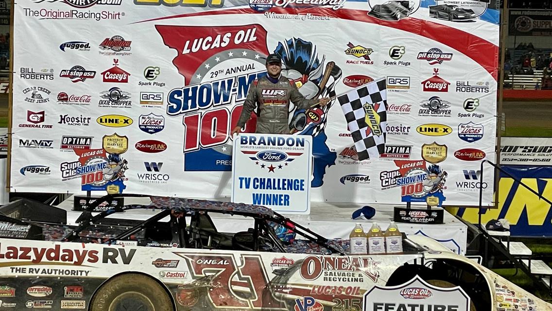 Emotional Indiana native Hudson O'Neal captures 29th annual Show-Me 100 at Lucas Oil Speedway