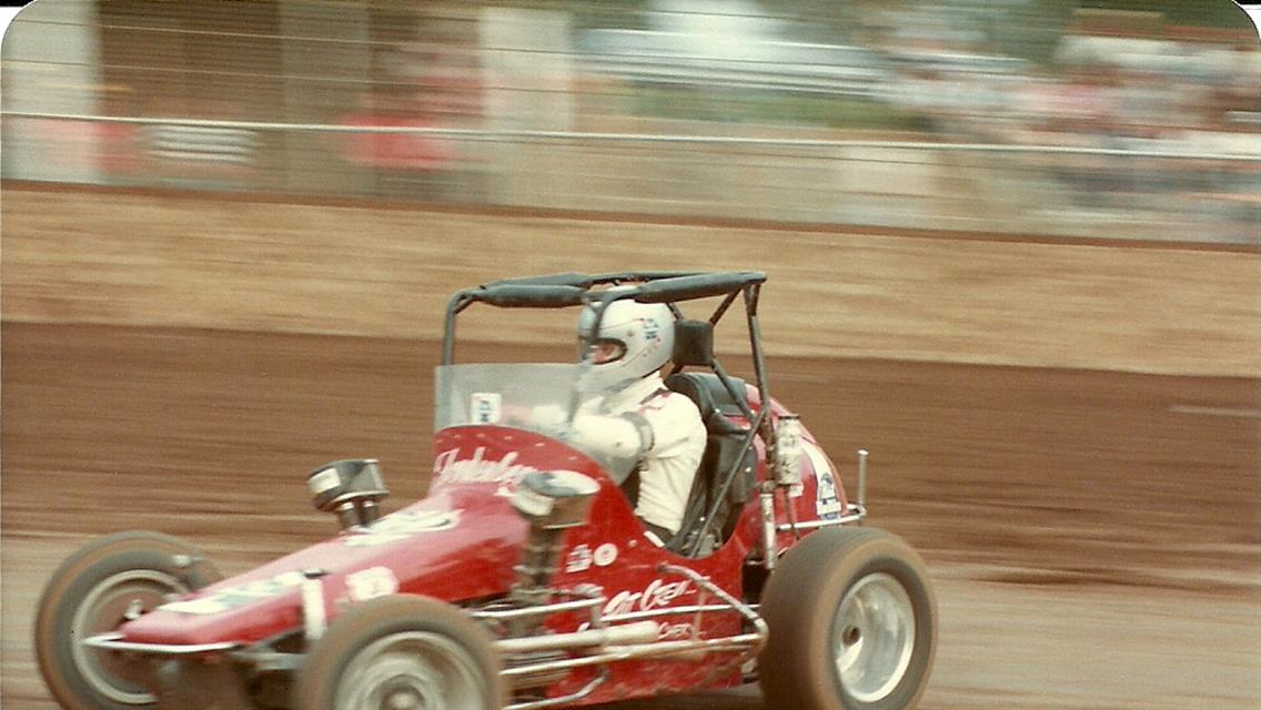 Dan Fredenberg displays the No. 1 on his car after winning the 1981 Badger Midget Championship.