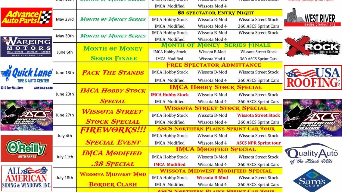 2025 Black Hills Speedway Tentative Schedule