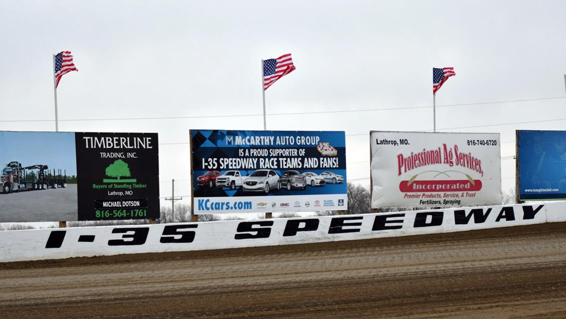 Dishong, Hoover, Bailey, Solander, Derry, Johnson and Schmidt fly McCarthy Autogroup checkers at I-35 Speedway