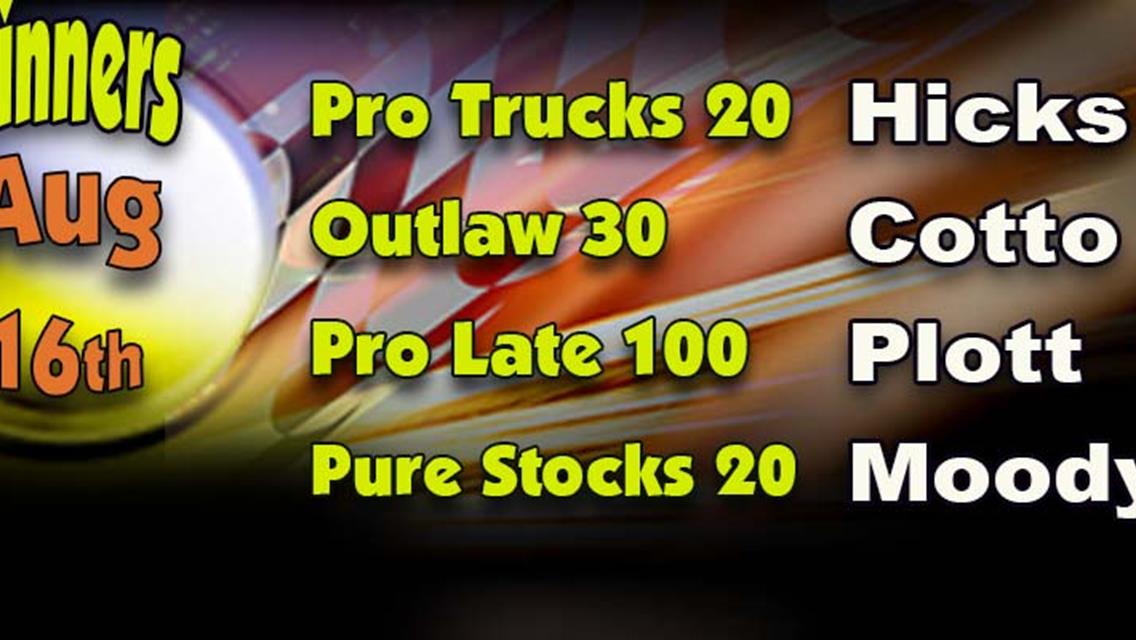 Plott wins Pro Late 100; other winners: Cotto, Moody, Hicks