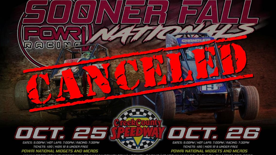 Creek County Sooner Fall Nationals/Season Championship Cancelled