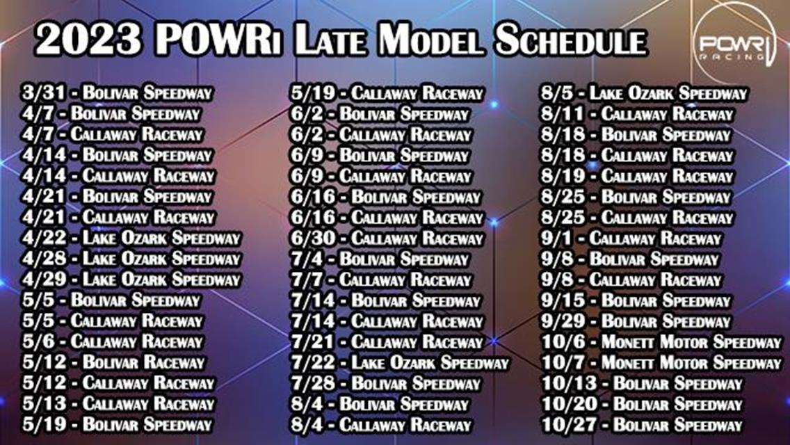 2023 Season Schedule for the POWRi Late Models