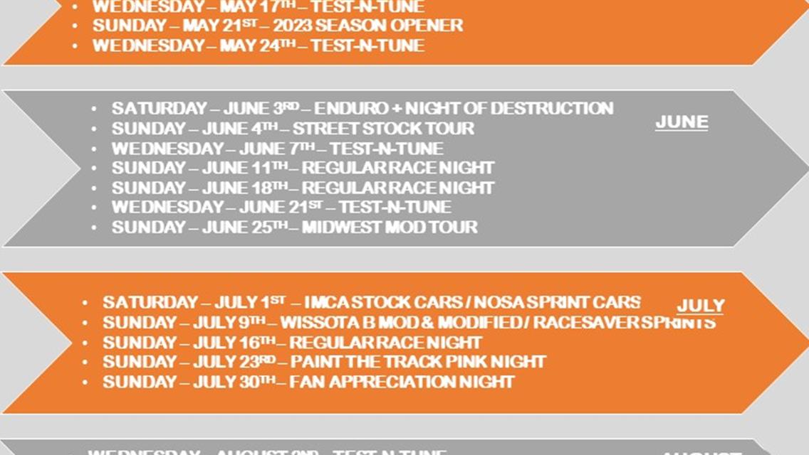 2023 Buffalo River Speedway Schedule