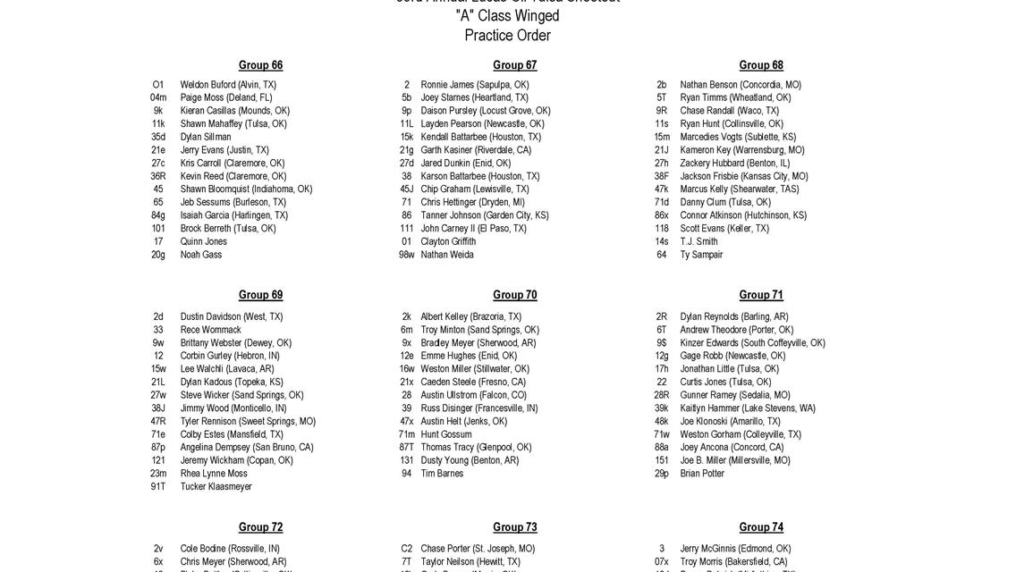 Thursday Practice Order