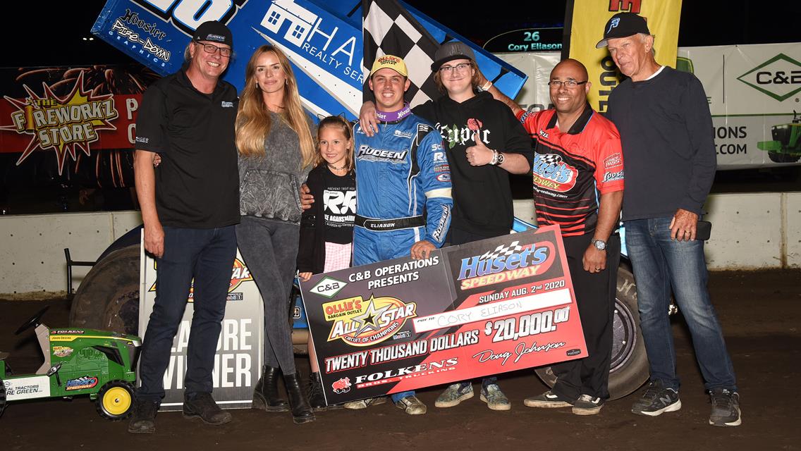Eliason and Yeigh Earn Electrifying Victories at Huset’s Speedway During C & B Operations Grand Reopening presented by Folkens Brothers Trucking