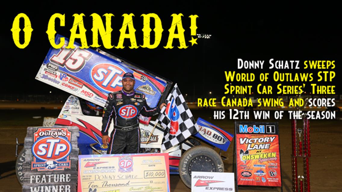 Donny Schatz Battles Shane Stewart to Win Third in a Row at Ohsweken Speedway&#39;s Six Nations Showdown