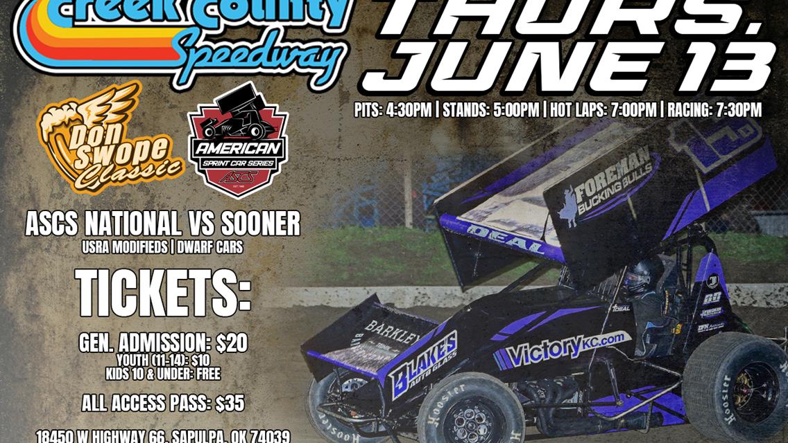 ASCS National Speedweek Rolls Into Creek County Speedway On Thursday, June 13