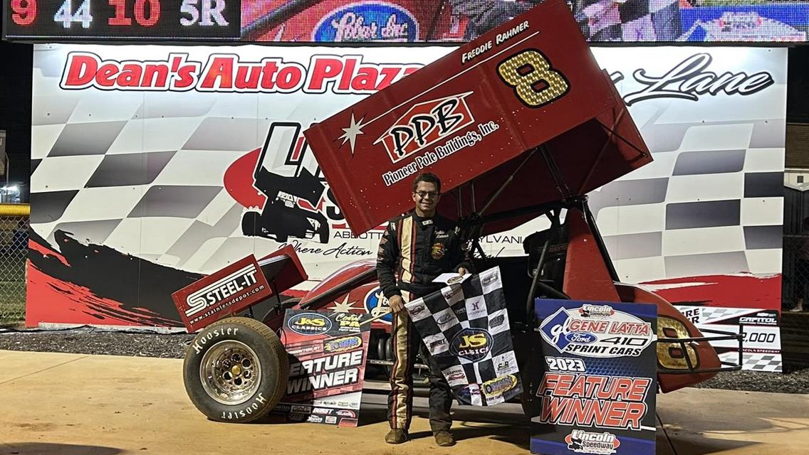 FREDDIE RAHMER CHARGES TO 10TH WIN OF THE SEASON; Kenny Miller III Wires the Field for USAC Victory; Cliff Brian Jr. Wins in Wingless Super Sportsman