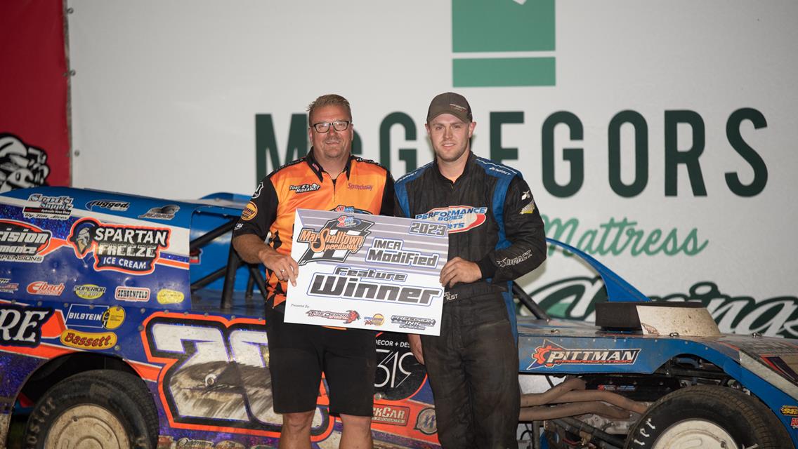 McBirnie takes home $2,000.00 during the IMCA Stock Car Highbanks After the Creek win