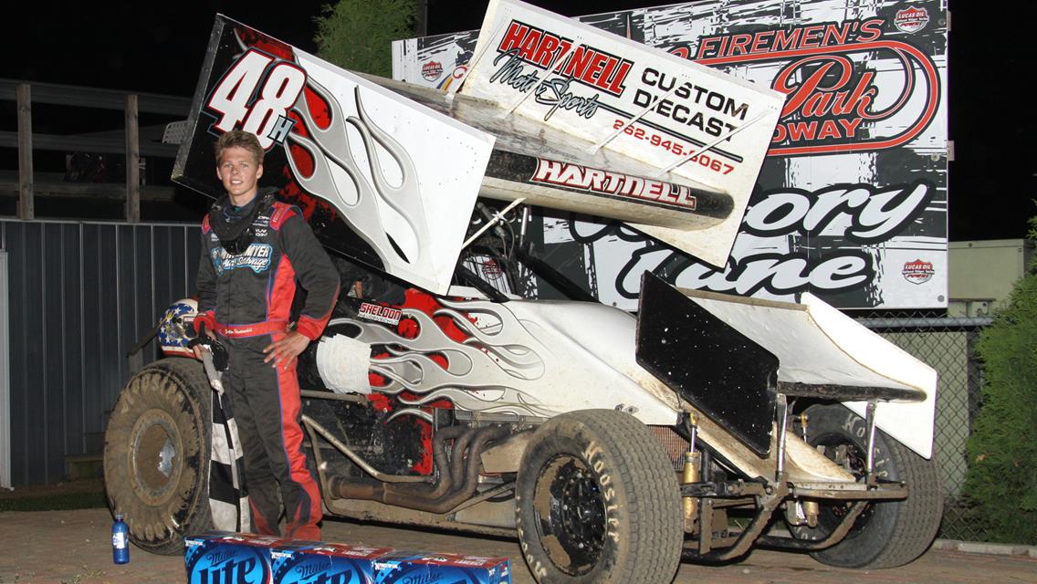 AN AMAZING FINISH ON A HISTORIC NIGHT PUTS SHELDON HAUDENSCHILD IN VICTORY LANE AT ANGELL PARK SPEEDWAY!