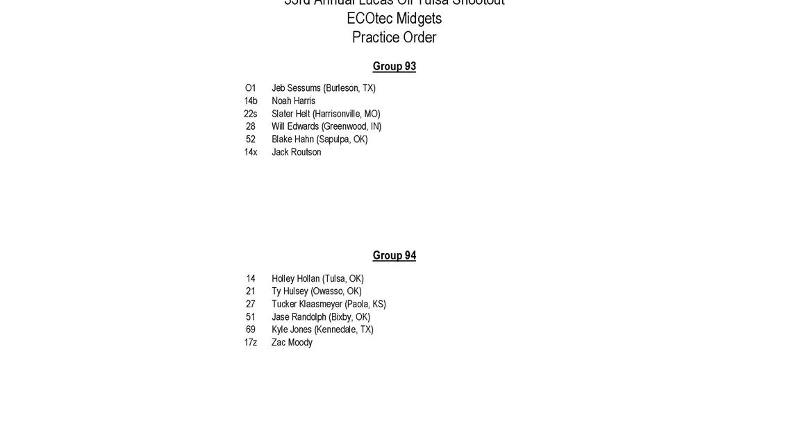 Thursday Practice Order