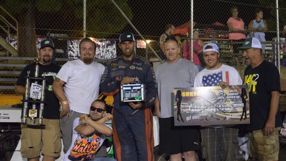 Jesse Williamson Wins Dancin Bare Topless Modified 100; Martinez, LaBarge, And Kuper Also July 18th SSP Winners