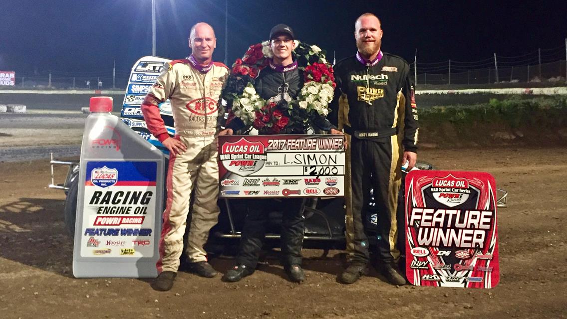 SIMON SCORES SECOND POWRI LUCAS OIL WAR EAST VICTORY