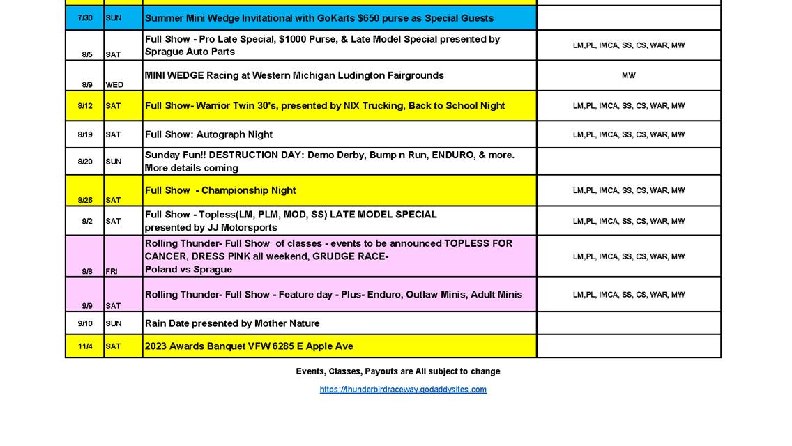 Updated Schedule