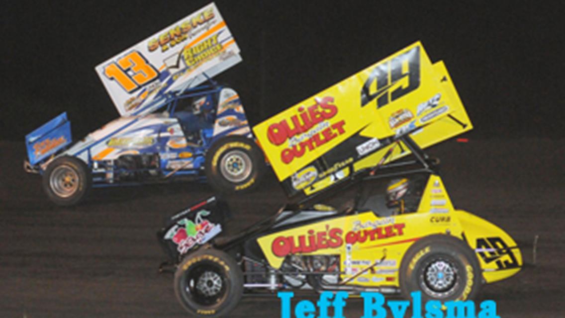 Mark on the outside of Brad Sweet last Friday at Jackson Speedway