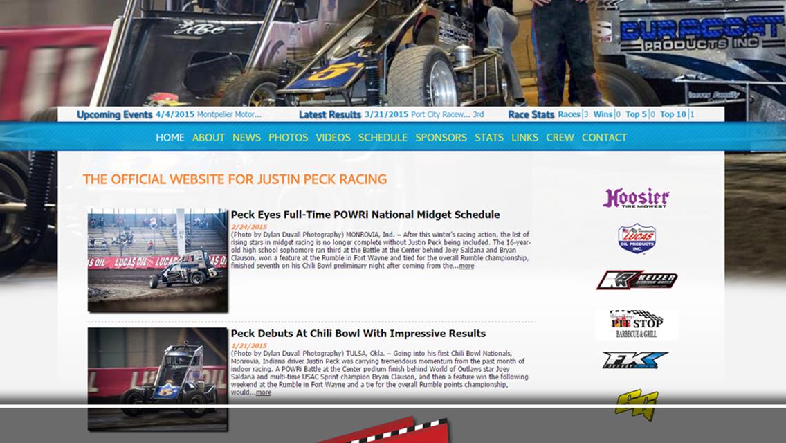 Driver Websites Establishes New Website for Justin Peck Racing