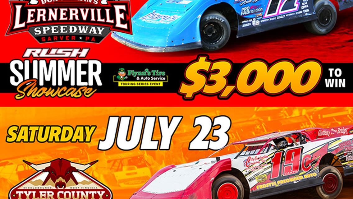 DOUBLEHEADER ON TAP FOR HOVIS RUSH LATE MODEL FLYNN&#39;S TIRE TOUR THIS WEEKEND WITH &quot;RUSH SUMMER SHOWCASE&quot; FRIDAY AT LERNERVILLE &amp; 1ST EVER APPEARANCE A