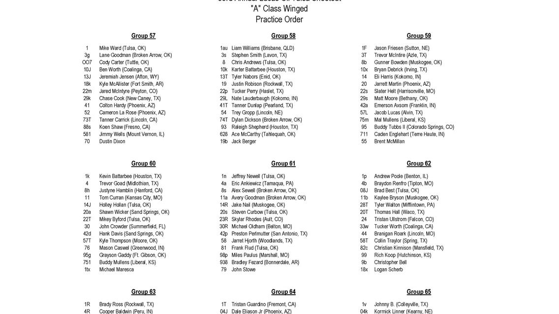 Thursday Practice Order