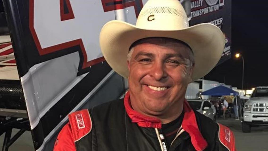 Herrera Dons Cowboy Hat Following ASCS Red River Win at Texas Motor Speedway