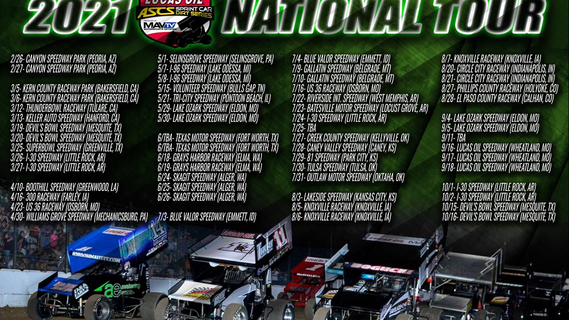 61 Events Line 2021 Lucas Oil American Sprint Car Series National Tour