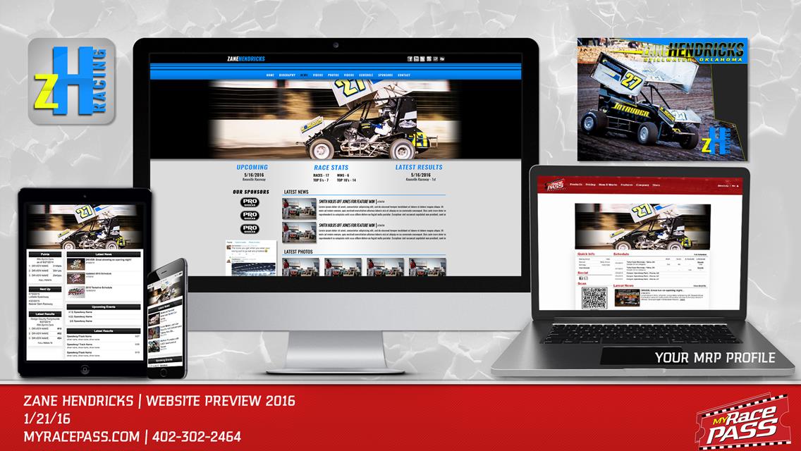 MyRacePass Establishes Pro Platinum Driver Website for Zane Hendricks