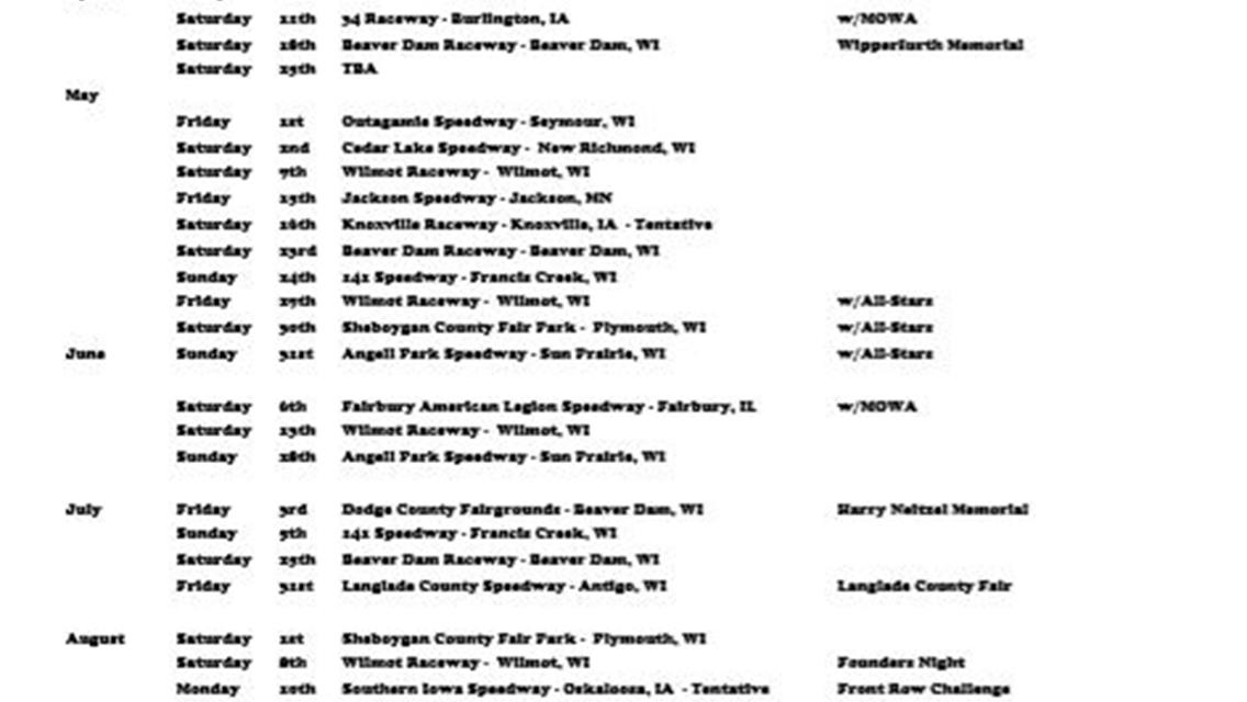 Tentative 2020 Schedule