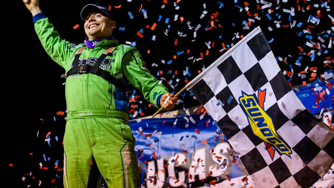 Tyler Erb in Lucas Oil Victory Lane at Hagerstown Speedway