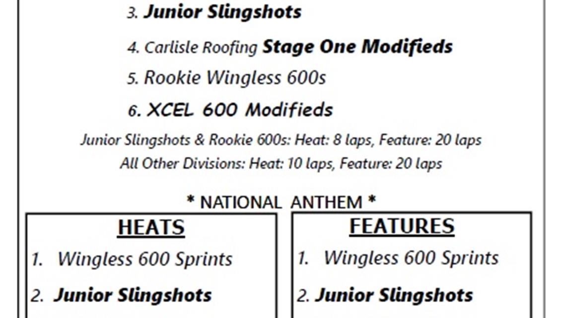 7/30 Hamlin Speedway Schedule
