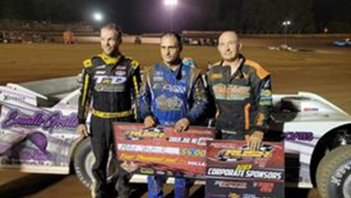 MAX BLAIR&#39;S LATE RACE PASS IN FRONT OF A SRO CROWD AT TYLER COUNTY PART OF THE &quot;HILLBILLY 100&quot; EARNS HIM HIS 4TH HOVIS RUSH LATE MODEL FLYNN&#39;S TIRE TO