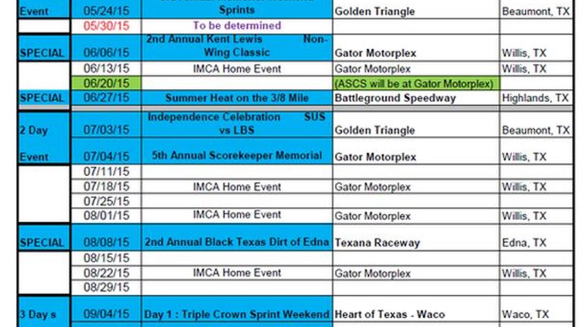 Southern United Sprints 2015 Season