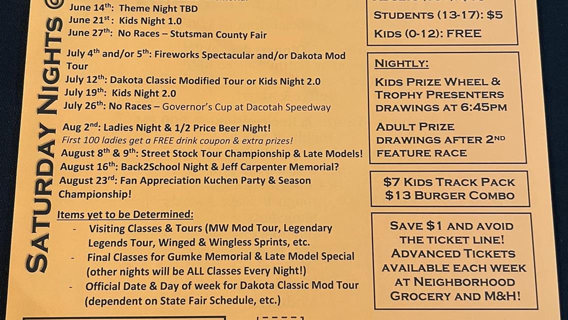 2025 Jamestown Speedway Schedule