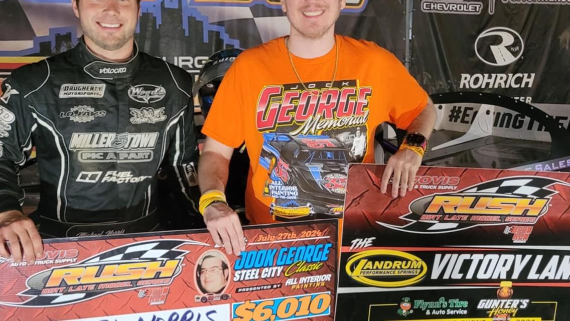 MICHAEL NORRIS WINS $7010 &quot;JOOK GEORGE STEEL CITY CLASSIC&quot; FOR 4TH TIME IN 5 YEARS AT PITTSBURGH FOR HOVIS RUSH LATE MODELS; BECOMES 6TH DIFFERENT WIN