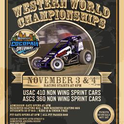 The 56th Annual Western World Championships will return to Cocopah Speedway, November 3rd &amp; 4th. 2023