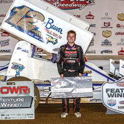 Fast times at Lucas Oil Speedway as Garet Williamson sets track record, wins POWRi 410 Sprint feature