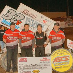 Henry Van Dam raced from the 11th starting position to win Saturday night&amp;#39;s 30-lap ASCS Northwest main event at Oregon&amp;#39;s Cottage Grove Speedway. (Fletch photo)