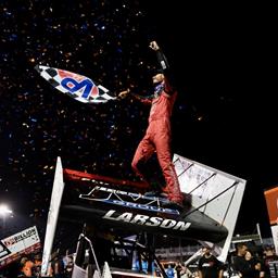 Larson Pounces in Traffic With Late-Race Pass to Win BillionAuto.com Huset’s High Bank Nationals Presented by MENARDS Opener at Huset’s Speedway