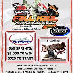 $5,000 Fall Haul at 34 Raceway Saturday; Sunday at East Moline Highlight Sprint Invaders Final Weekend!