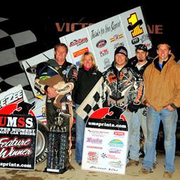Brooke Tatnell with his family and crew in Victory Lane following his weekend sweep of the Fall Dirt Nationals at Elko Speedway.