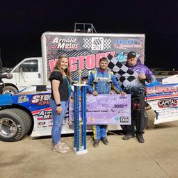 Derrick Stewart flies Malvern Bank Late Model checkers at Clay County Fair