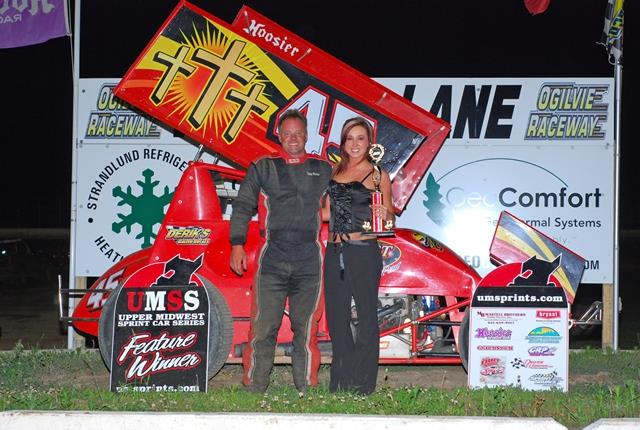 Tony Norem in Victory Lane at Ogilvie Raceway June 16.