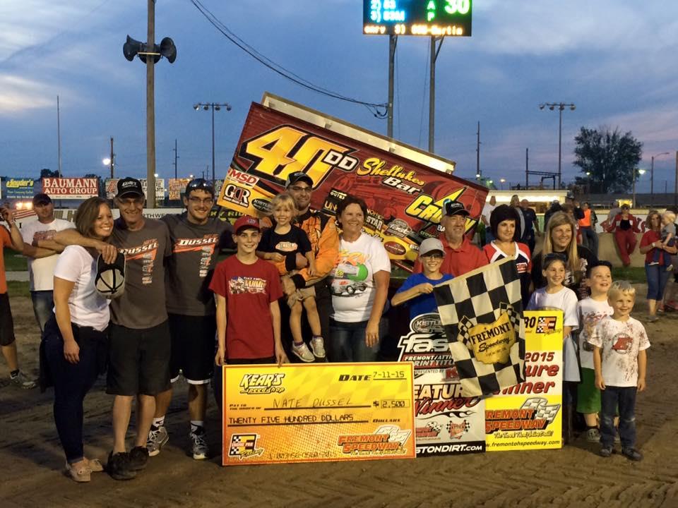 Dussel wins 1st 410 Feature on Kear's Speed Shop night at Fremont Speedway