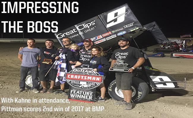 WITH KAHNE IN ATTENDANCE, PITTMAN SCORES 2ND WIN OF 2017 AT BMP