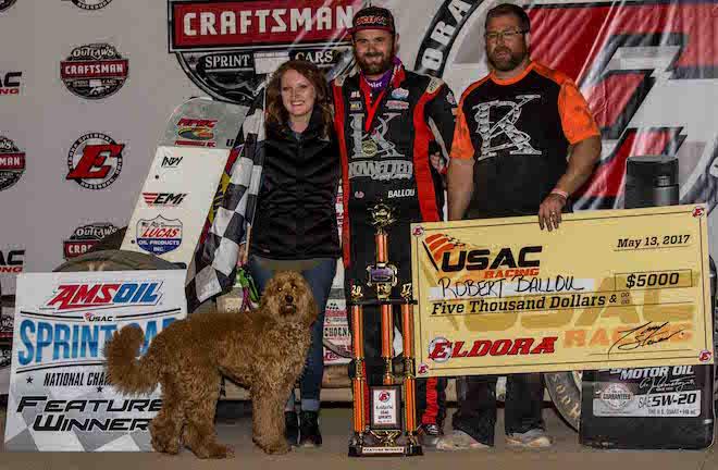 Ballou overcomes serious injuries for Eldora win