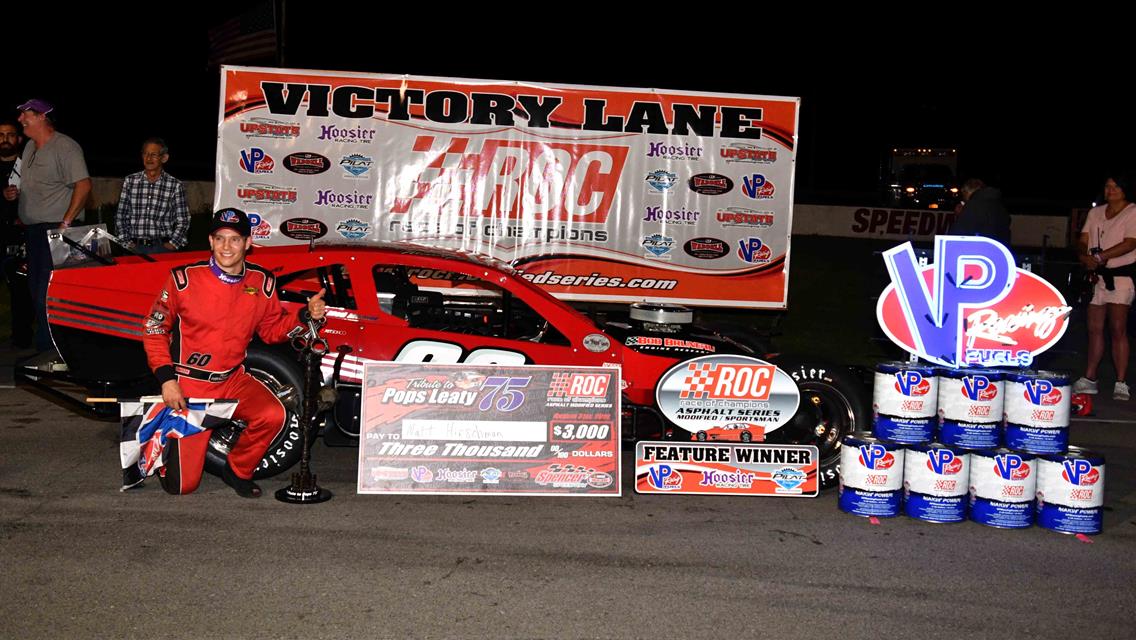 MATT HIRSCHMAN RUNS TO VICTORY IN TRIBUTE TO “POPS” LEATY 75 THIS PAST  FRIDAY AT SPENCER SPEEDWAY