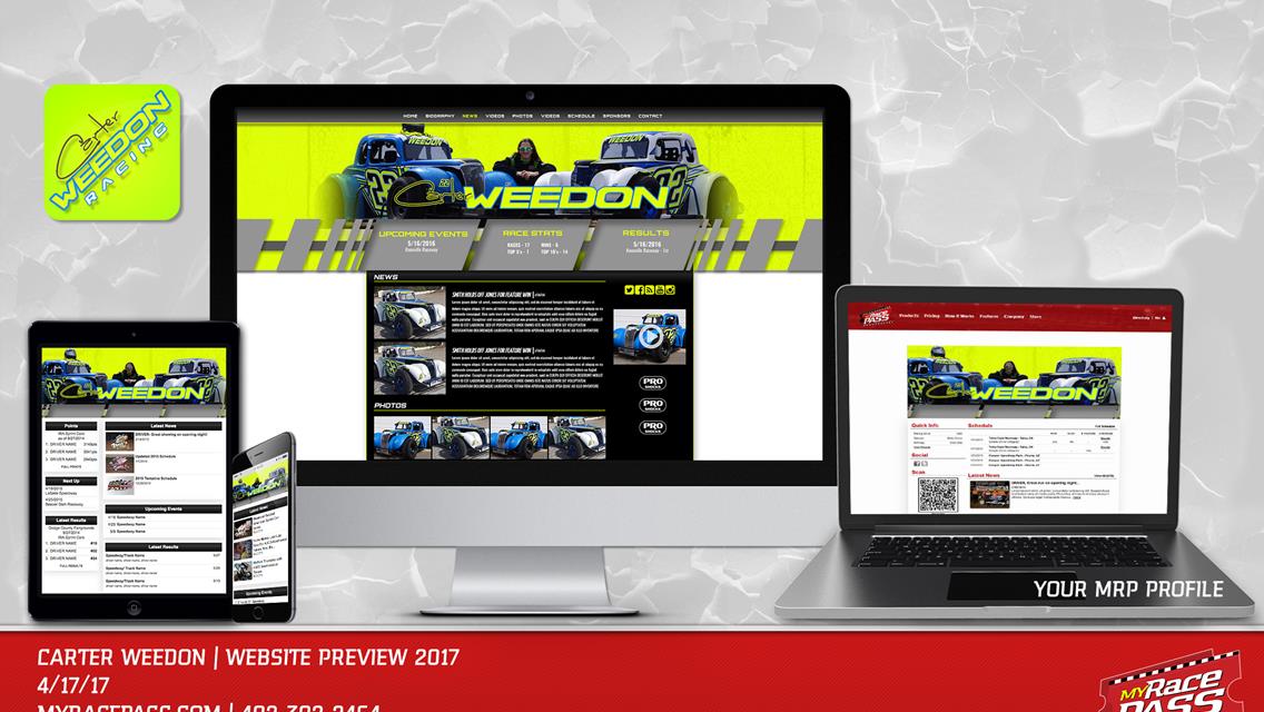 MyRacePass Creates Pro Platinum Package for Carter Weedon