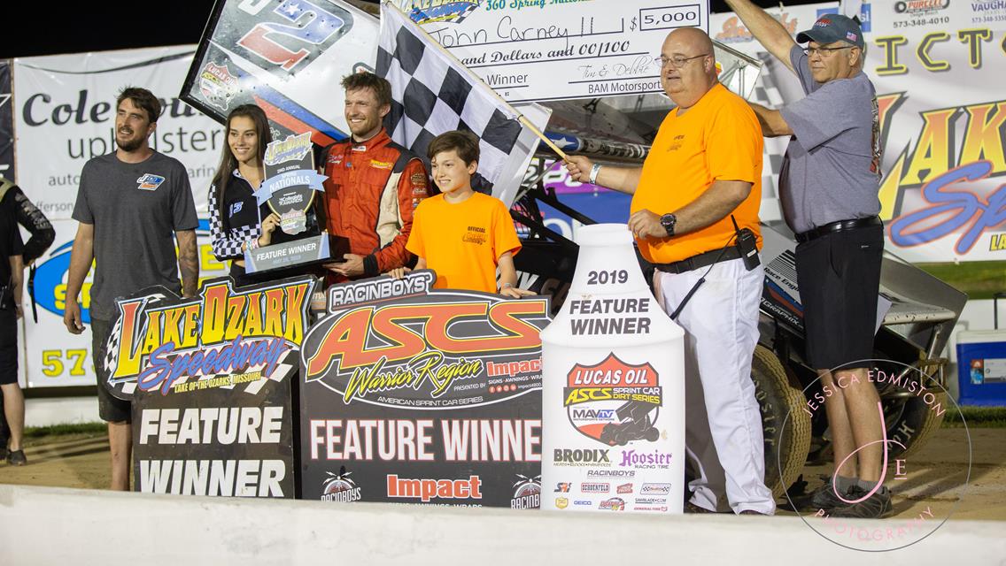 John Carney II Victorious In Lucas Oil American Sprint Car Series Thriller At Lake Ozark Speedway